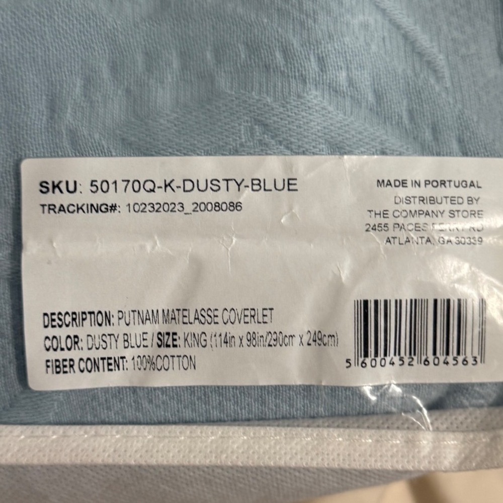 The Company Store Putnam Matelasse Coverlet King Dusty Blue New Cotton Bedding